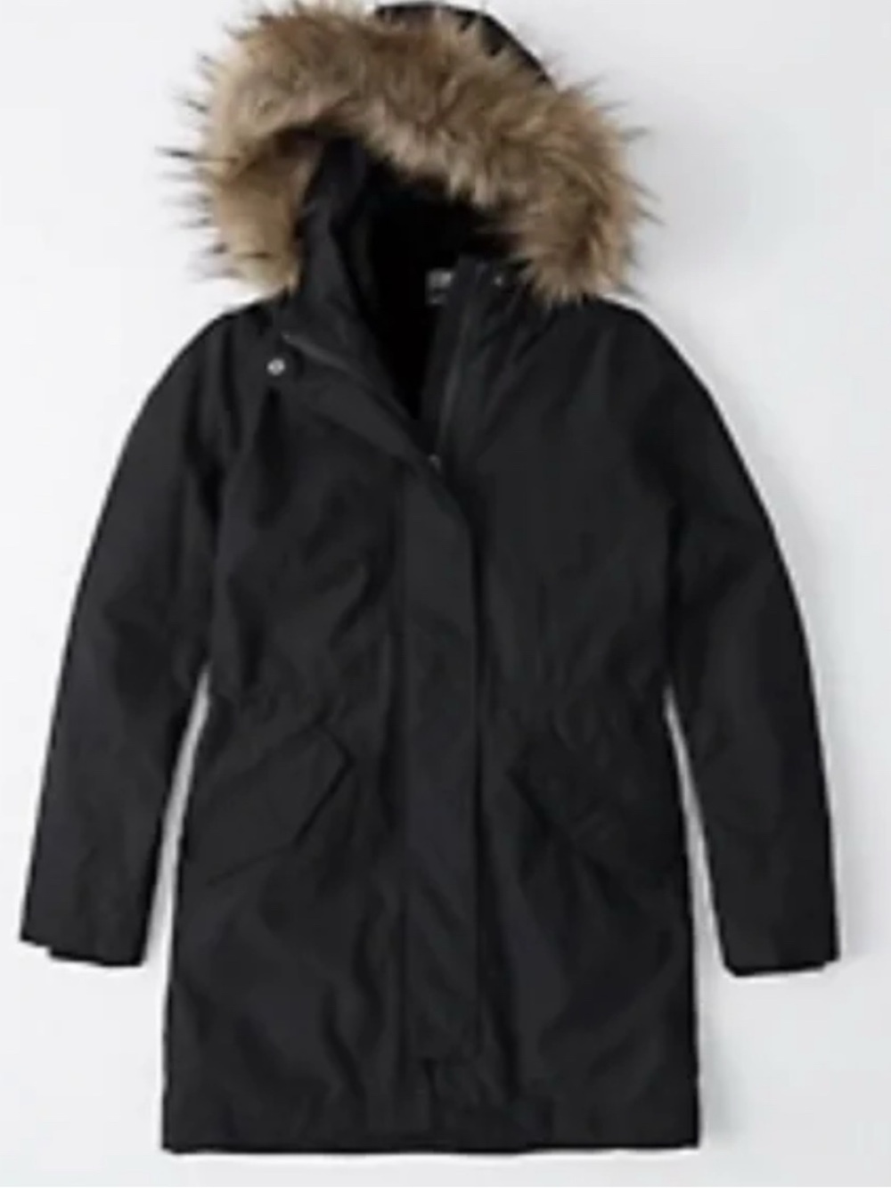 Abercrombie & Fitch Black Parka Coat with Faux Fur Trim Hood